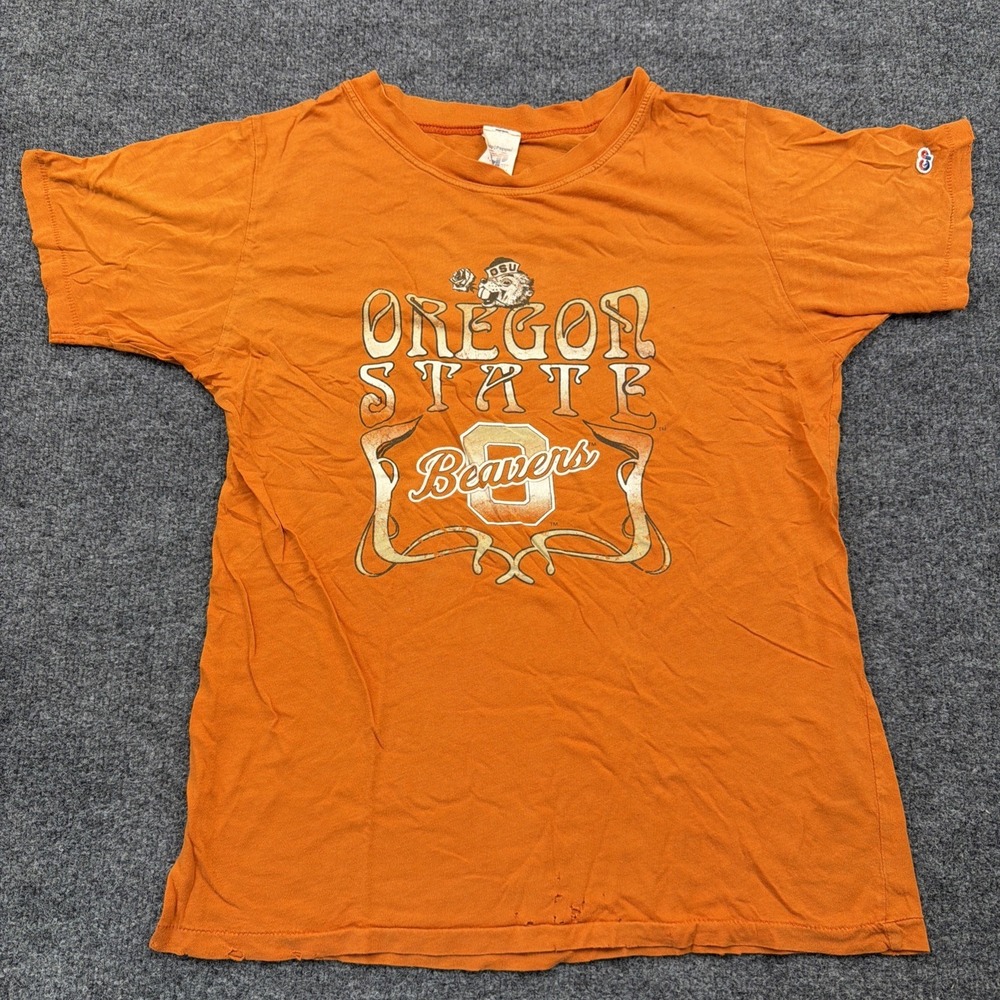 Vintage Y2K Oregon State Beavers M Chip And Pepper NCAA Tee Orange Distressed